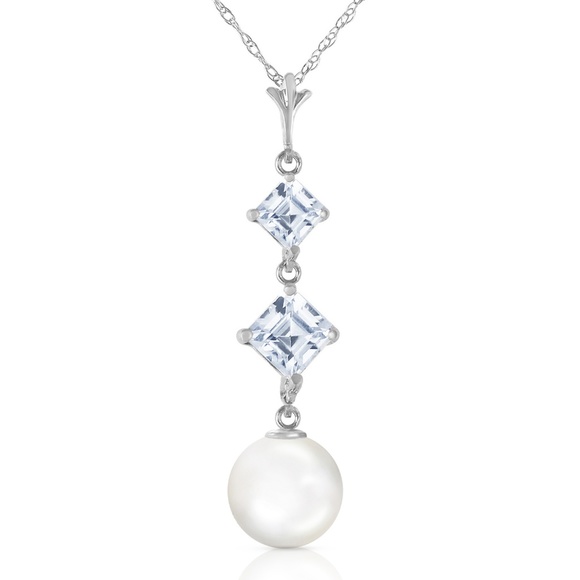 NECKLACE WITH NATURAL AQUAMARINES & PEARLS - Picture 2 of 6